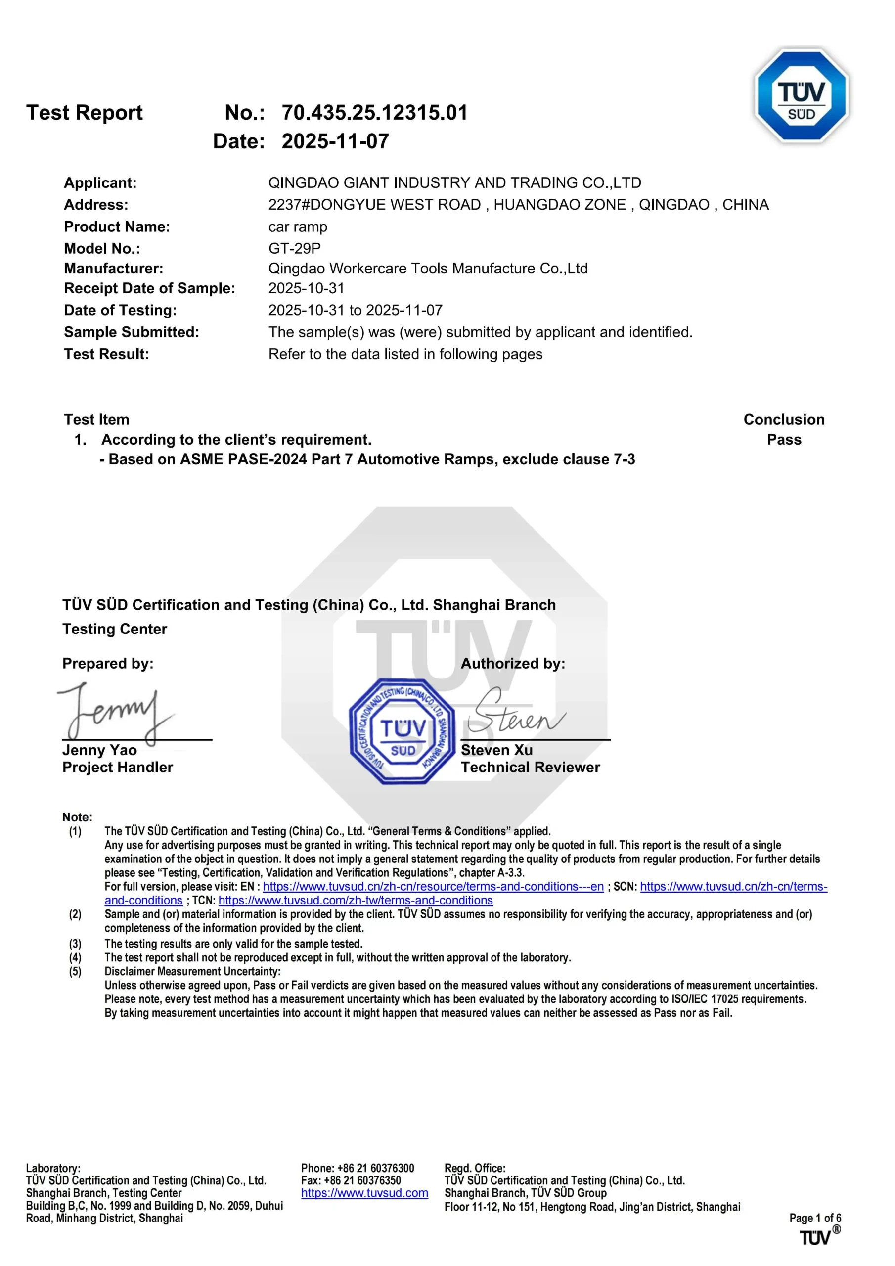 TUV certificate
